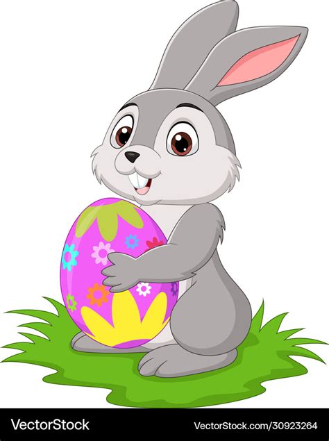 Cartoon Little Rabbit Holding Easter Egg Vector Image