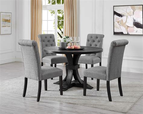 Solid walnut was used to craft this amazing thomas pedestal custom table and bench set! Siena Distressed Black Finish 5-Piece Dining set, Pedestal ...