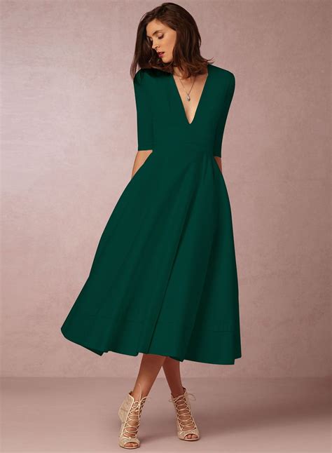 The Dress Is Featuring V Neck Half Sleeve Solid Color A Line Silhouette And Maxi Length