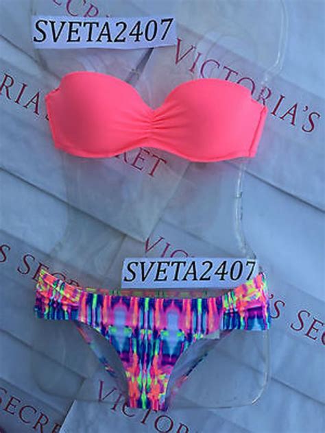 new sexy victoria s secret madi push up bandeau bikini pop art pink neon tie dye summer