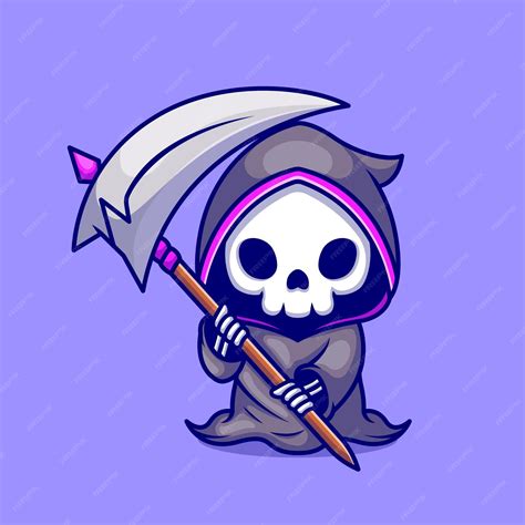 Premium Vector Cute Grim Reaper Holding Scythe Cartoon Icon