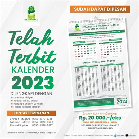 Telah Terbit Kalender 2023 Pesantren Persis 27 Situaksan Bandung