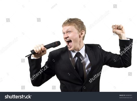 Guy Singing Into Microphone Isolated On Stock Photo 96989951 Shutterstock
