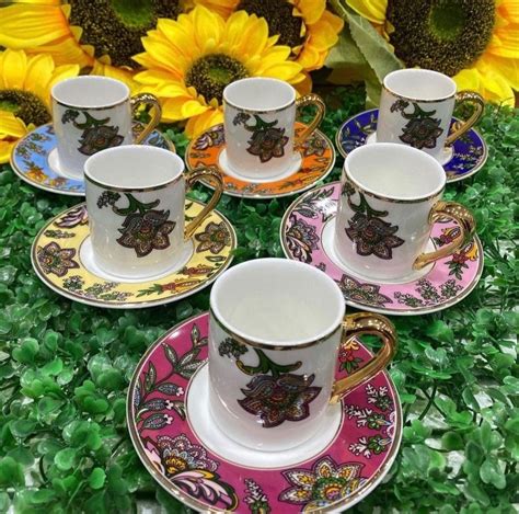 Turkish Coffee Cup Set Rose Patterned Local Traitional Etsy
