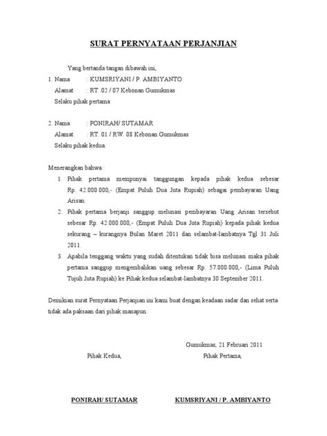 Contoh Surat Perjanjian Pengembalian Uang Homecare