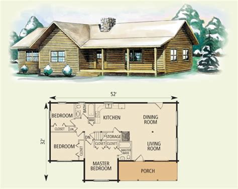 3 Bedroom Log Home Floor Plan With Truss Roof System 1332 Sqft Log