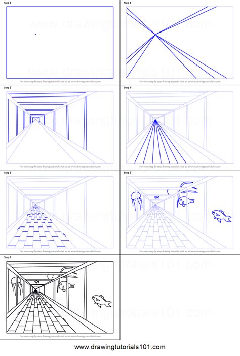 How To Draw One Point Perspective Aquarium Printable Step By Step