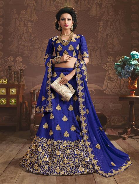Blue Indian Wedding Wear Latest Punjabi Lengha Choli Silk Lehenga