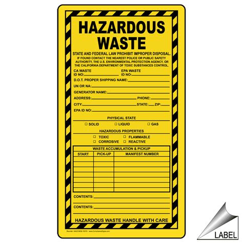 Hazardous Waste Law Prohibit Improper Disposal Label HAZCHEM 15015