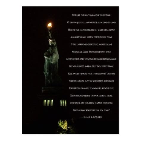 Statue Of Liberty At Nightemma Lazarus Poem Postcard Zazzle