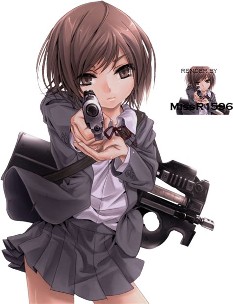 Drawn Girl Weapon Anime Bad Girl With Gun Clipart Large Size Png