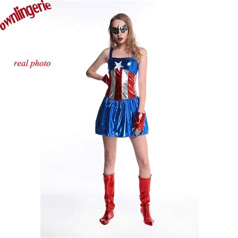 2016 New Hotfemale Captain America Costume In Moive Cosplaysuspender Bustier Fancy Dress Faux