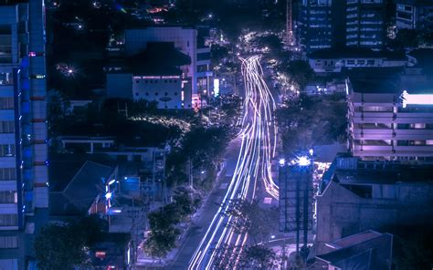 Download Wallpaper 3840x2400 Night City Road Aerial View Lights