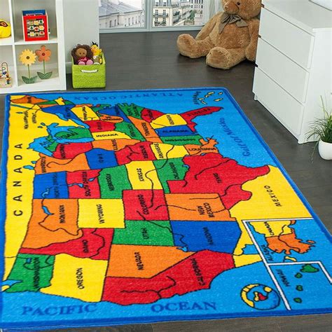 Kids Rug Usa Map Area Rug 5x7 Approx 411 X 6 10 Non Slip Gel