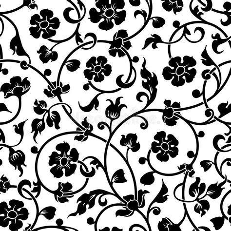 Seamless Vintage Black Floral Pattern Vector Illustration Stock