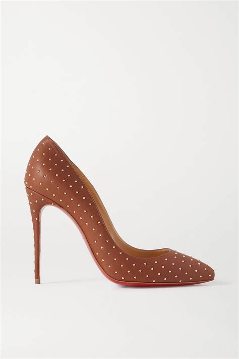 Christian Louboutin Pigalle Follies 100 Studded Leather Pumps In Brown