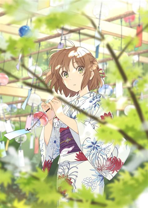 Download 2927x4096 Cute Anime Girl Yukata Short Brown Hair Blurry Leaves Wallpapers