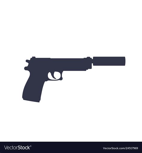 Pistol With Silencer Silhouette Isolated Vector Image