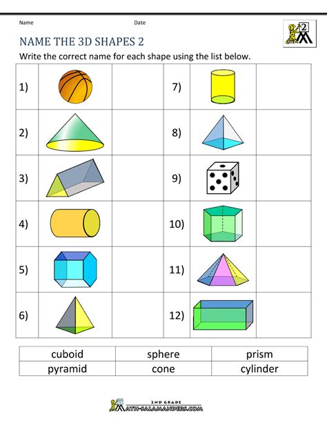 3 Dimensional Shapes Worksheets Grade 1