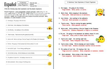 Spanish Tener Expressions And Present Progressive Worksheet By Sue Summers