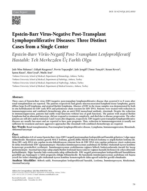 Pdf Epstein Barr Virus Negative Post Transplant Lymphoproliferative