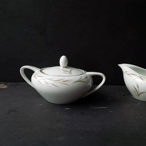Vintage Sugar Bowl And Creamer Set Wheat Pattern By Fine China Of Japan