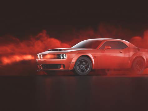 Desktop Wallpaper Red Dodge Challenger Demon Srt Car Red Smoke Hd
