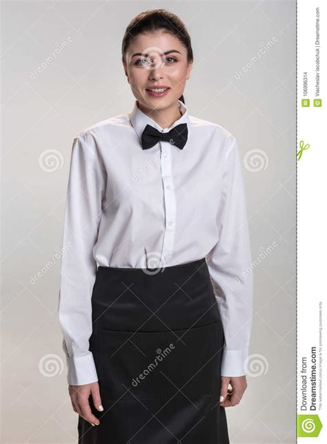 Happy Glad Waitress Posing In Uniform Stock Photo Image Of Clothing