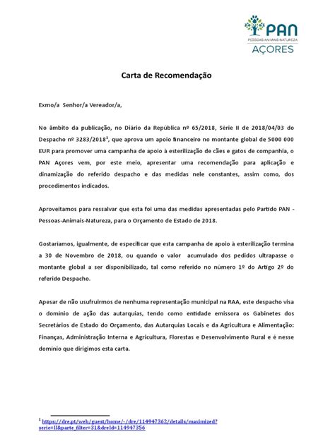 Carta De Recomendação Pdf Açores Portugal