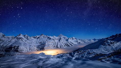Starry Night Snow Covered Mountains 4k Hd Nature Wallpapers Hd Wallpapers Id 35499