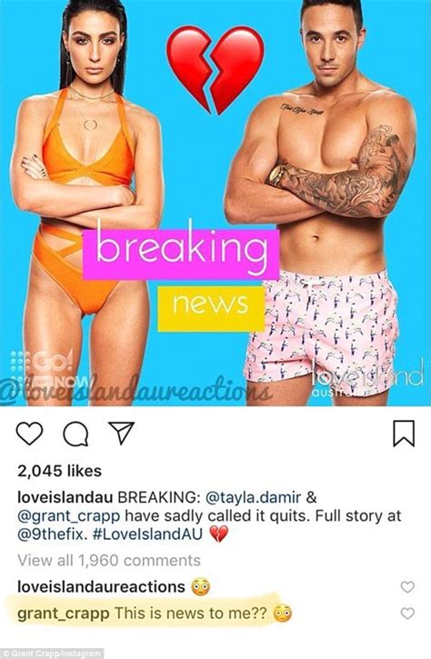 Love Island S Grant Crapp Claims Tayla Damir Dumped Him Via Instagram Daily Mail Online