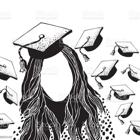 Ilustración De Silueta Estudiante Chica En Gorra Y Vestido Tradicional