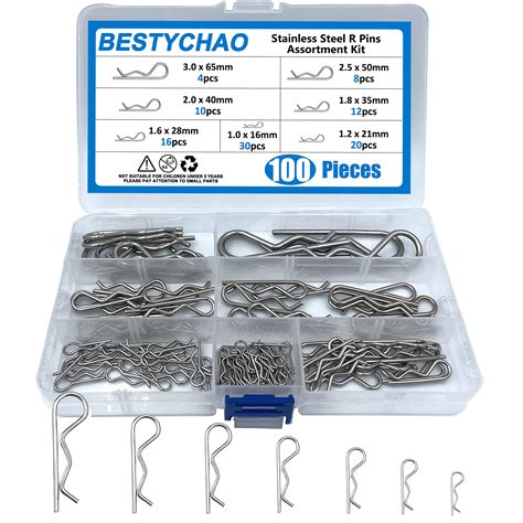 Bestychao 100pcs Stainless Steel Cotter Pins Assortment R Clips Split