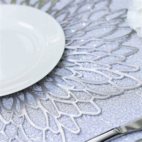 6 Pack 15 Silver Vinyl Floral Placemat Non Slip Dining Table