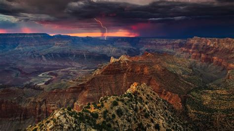 Lightning Strikes Near The Colorado River In Grand Canyon National Park
