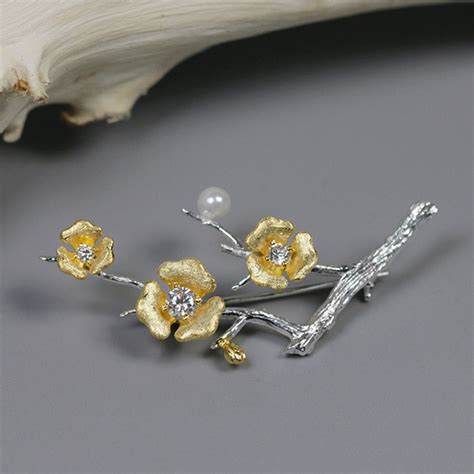 Lotus Fun Sterling Silver Broches Vintage Brooch For Women Shell Pearl Crystal Flower Brooch