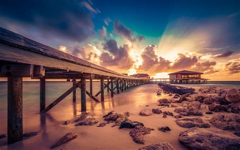 Nature Landscape Maldives Sunset Resort Sun Rays Clouds Sky Sea