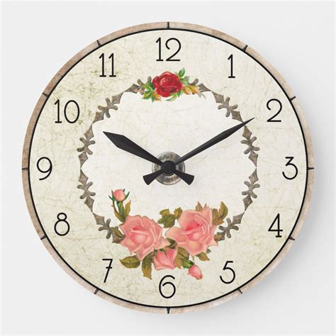 Vintage Floral Round Wall Clock Clock Vintage Floral Wood Clocks