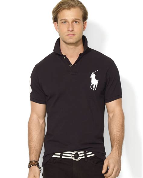 Ralph Lauren Polo Custom Big Pony Mesh Polo Shirt Slim Fit In Black