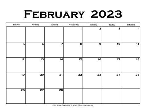 February 2023 Calendar Blank Calendar
