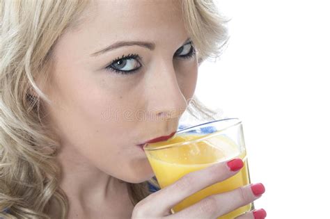 Young Woman Drinking Orange Juice Stock Photo Image Of White Slim