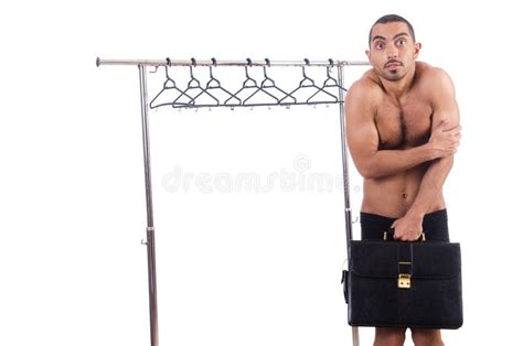 Nude Man Choosing Clothing Isolated On White Stock Photo Image Of