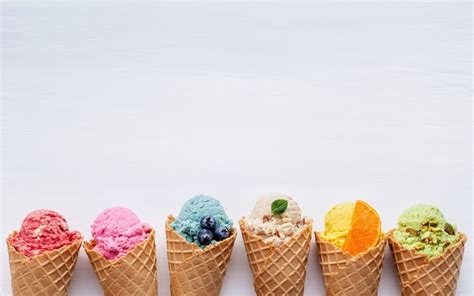 Premium Photo Various Of Ice Cream Flavor In Cones Setup On White