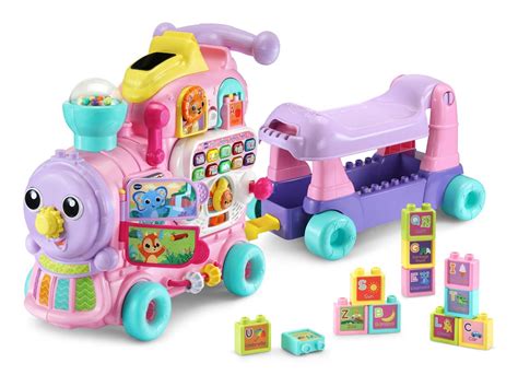 vtech® 4 in 1 learning letters train™ sit to stand walker and ride on pink