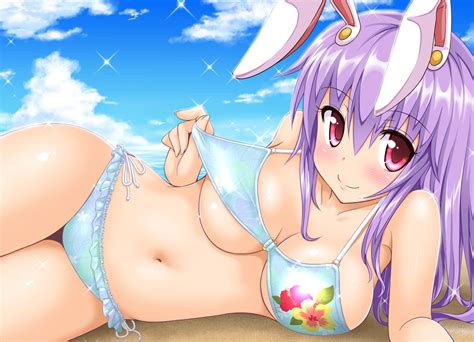 Wallpaper Anime Girls Beach Bunny Ears Touhou Big