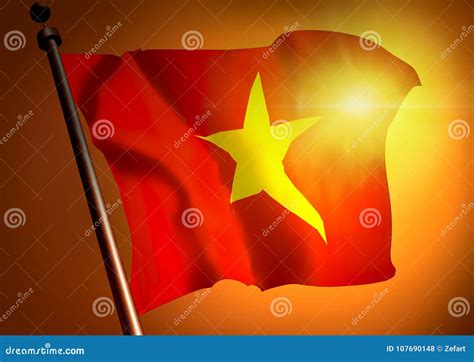 Waving Vietnam Flag Against The Sunset Stock Illustration