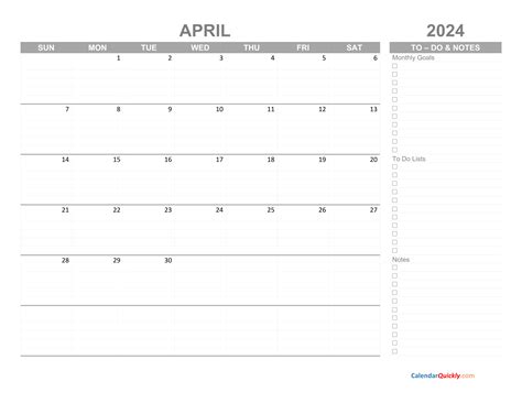 April 2024 Calendar With To Do List Calendar Quickly