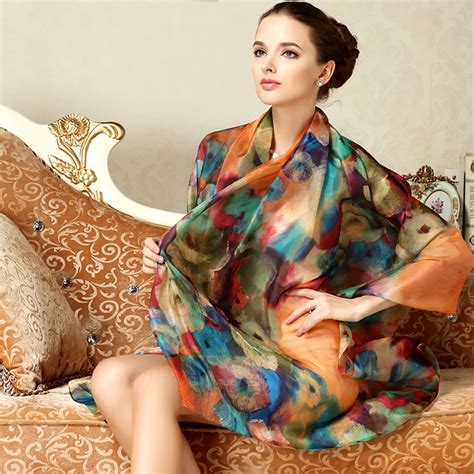 Women Genuine Silk Scarves 100 Mulberry Silk Scarf Shawls Fashion Printed Large Size 175cm X