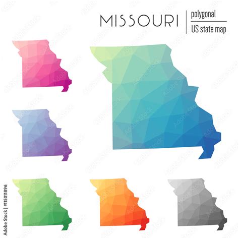 Set Of Vector Polygonal Missouri Maps Bright Gradient Map Of The Us