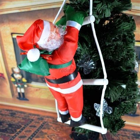 Xmas Santa Claus Climbing On Rope Ladder Christmas Trees Hanging Ornam